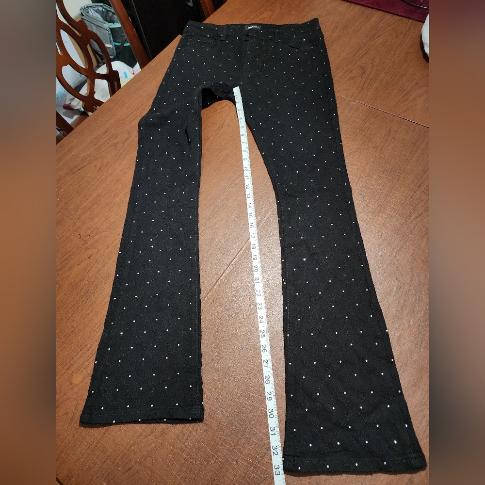 Fashion Nova Mens I Be Jeweled Stacked Flare Black Jeans Pants - Picture 3 of 9